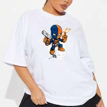 Chibi Deadpool Print Oversized T Shirt Casual Summer Streetwear Fun Graphic Top,Unisex T-Shirt,Clean Girl Aesthetic, Minimalist Ribbed Knit, Effortless Chic For Work & Weekend - 白色 - 查看 3
