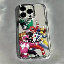 Funda para teléfono con diseño de anime divertido y original de P-Power R-Rangers, compatible con iPhone 17, 16E, 16, 15, 14, 13, 12, 11 Pro Max, Air, X, XR, XSMAX, 8, 7 Plus, con marco de lente plateado metálico y cubierta trasera suave transparente. - Color 1 - Ver 5