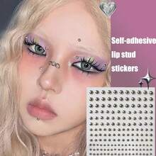 唇钉、Y2K风格假穿孔饰品（鼻钉、眉钉）、无穿孔银色肚脐贴纸、朋克Y2K妆容贴纸（男女通用） - 銀色 - 查看 4