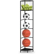 5 Tier Ball Storage Rack, 4 Ball Storage Rack With Basket, Corner Ball Holder For Basketball, Football, Volleyball, Vertical Ball Rack, 12.4" X 12.4" X 66.3", Black - Black - View 2