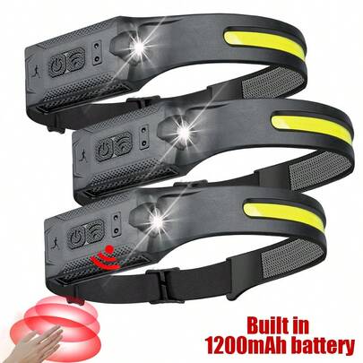 1pc LED Headlamp With Sensor, Rechargeable, Super Bright Flashlight