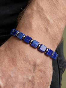 Vòng tay vuông bằng đá Lapis Lazuli tự nhiên, vòng tay co giãn giúp tăng cường sức mạnh và sự tập trung, mang lại sự bình tĩnh và bảo vệ tinh thần, món quà tuyệt vời nhất dành cho nam/nữ. - Nhiều màu - Xem 2