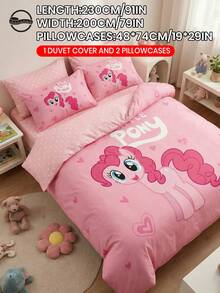 2/3pcs My Little Pony Bedding Set, Cute Cartoon Pattern, Breathable & Skin-Friendly, Soft & Pilling Resistant, Home Textile, Room Decor, Includes 1 Duvet Cover And 1/2 Pillowcases, Excl. Comforter, Suitable For Twin/Full/Queen/King Size Beds, All Seasons, Multiple Sizes Available, Machine Washable, Elegant Gift, Pink - Multicolor - View 34