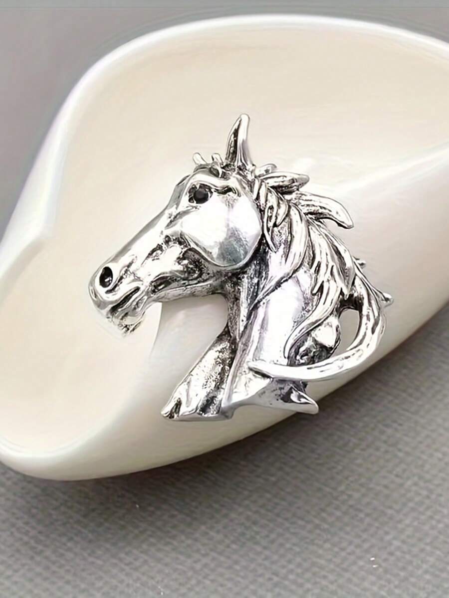 1pc Vintage Elegant Cute Horse Head Brooch, Suitable For Vacation, Gift, And Daily Wear - Brooch - View 1