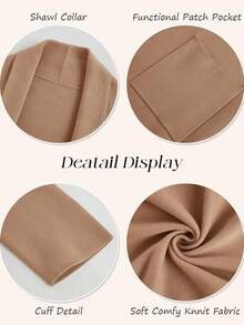 Womens Long Sleeve Maxi Cardigan Open Front Oversized Knitted Sweater Coat Casual Lapel Warm Overcoat With Pockets - 駝色 - 查看 5