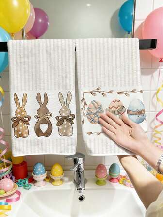 2 st. vårpåskkaninhanddukar, våtservetter, disktrasa för rengöring, påskkökshandduksset, påskäggsdesign, påskbadrumshanddukar, påskfesttillbehör, påskdekorationer för hemmet, glad påskdekor, vårdekorationer, påskfrotté, påskrumsdekor, påskköksdekor, köksartiklar, rengöringsmedel, påskpresenter, dekor, heminredning, vårdekorationer, festgåvor