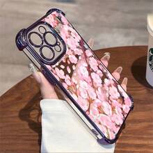 1pcs Pink Cherry Blossom Phone Case Compatible With Apple Phone17ProMax 16 15 14Plus 11 12 13 ProMax Xs Max XS X, Antidrop Phone Case, Camera Protection Phone Case, Vintage, Minimalist Aesthetic, Cute, Elegant, Can Be Given To Friends, You Can Give It To Yourself - 紫色 - 查看 2