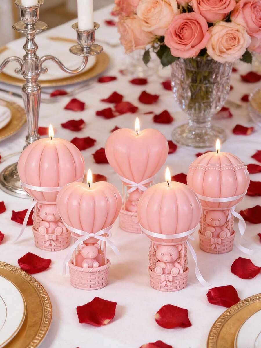 1个丘比特泰迪熊爱心热气球蜡烛模具 - 易脱模可重复使用，适用于树脂/蜡烛/石膏硅胶模具，情人节/圣诞节/婚礼情侣礼物，家居装饰 - 白色 - 查看 1