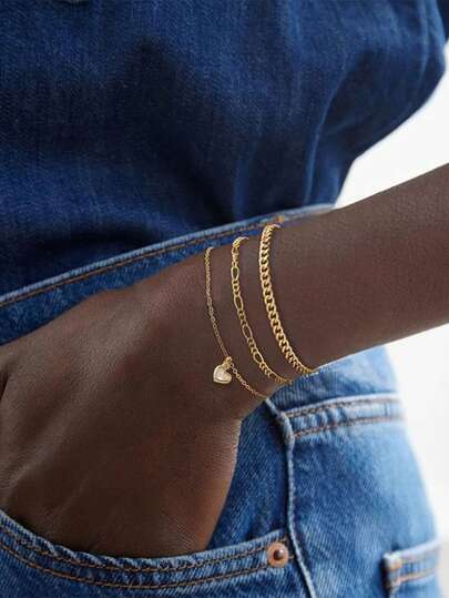 Nooxian 3pcs/Set Heart Decor Delicate Luxury Bracelet Set, Suitable As Gift For Girls