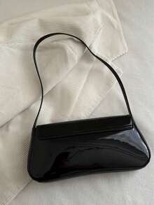 Women's Vintage Faux Oiled Leather Flap Decor One Shoulder Underarm Bag, Suitable For Dating, Outing, Party - Black - View 7