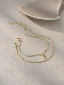 Nooxian 2pcs Minimalist Micro-Inlaid Cubic Zirconia Heart Pendant Bracelets For Women - Yellow Gold - View 4