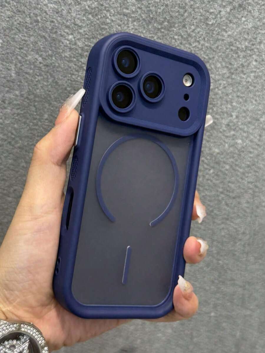 1个半透明磨砂摄像头镜头保护磁吸无线充电手机壳,兼容 17 Pro Max、17 Pro、17 Air、17、16、15、14、13、12、11 Pro Max,Armor Plus后盖 - 藍色 - 查看 1