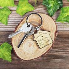 Personalized Keychain, Our First Home, Couples Keychain, Customized Housewarming Keychain, Moving Gift, New Home Keychain, Homeowner Gift, Newlywed Couple Gift, Engraved, Stainless Steel, Colorful, Cute, Adorable, Funny, Kawaii, Y2K, Fashionable, Unisex, Casual, Customized, Unique, Personalized, Ideal Gift For Him, Ideal Gift For Her, Boyfriend, Girlfriend, Family, Friends, Kids, School Supplies - Khaki - View 5