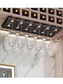 16.5" Stainless Steel Stemware Rack, Hanging Glass Drying Holder, Metal Organizer Rack For Bar & Restaurant, Matte Black, 6 Rows - Multicolor - View 8