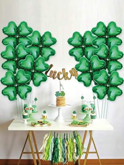 4/8/12 st. St. Patrick's Day-folieballonger med fyrklövermotiv, 18 tums gröna fyrklöverballonger, lämpliga för babyshower, vårgröna St. Patrick's Day-födelsedagsfestdekorationer