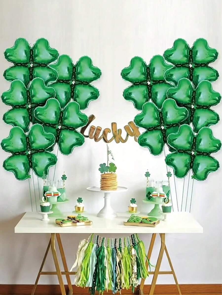 4/8/12个装圣帕特里克节四叶草铝箔气球，18英寸绿色四叶草气球，适合婴儿派对、春绿色圣帕特里克节生日派对装饰 - 彩色 - 查看 1