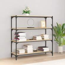 Larryhot Libreria Rovere Sonoma 100x33x100cm Legno Multistrato e Acciaio, Facile da assemblare, dall'estetica elegante e raffinata, pratica per riporre gli oggetti, la scelta ideale per l'organizzazione e la decorazione domestica - Castano - Visualizzare 1