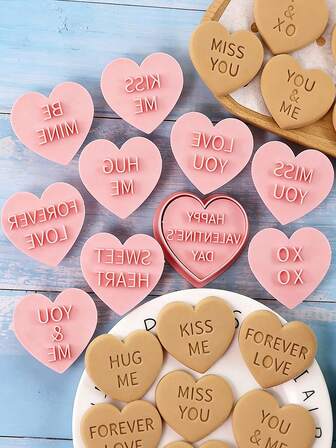 10pcs Heart Biscuit Cutter Set-Valentine's Day Icing Biscuit Mold Set LOVE 3D Plastic Heart Shape Fondant Cake Party Decorator Baking Tools Kitchen