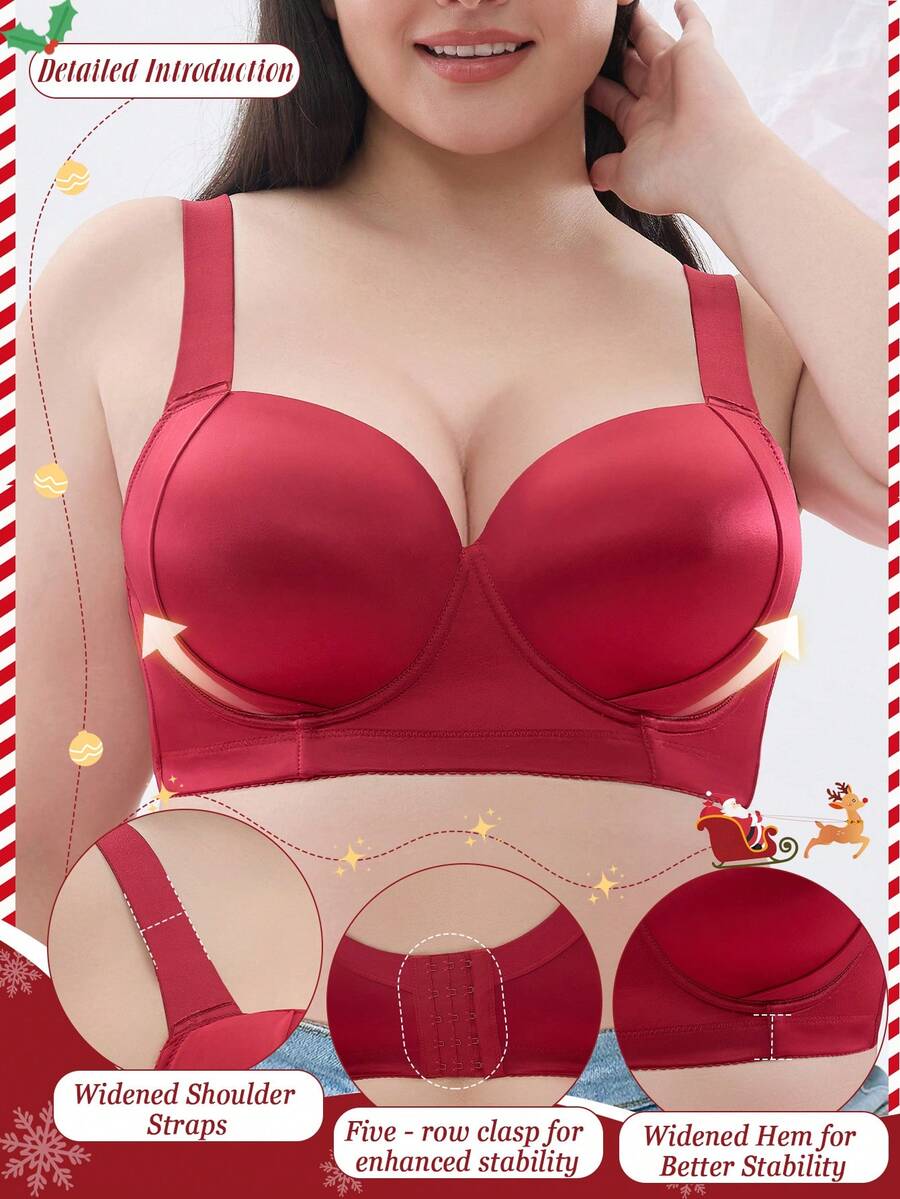Plus Size Women's Burgundy Bra - Luxurious High Luster, Sexy Lift And Support, Comfortable For Autumn/Winter