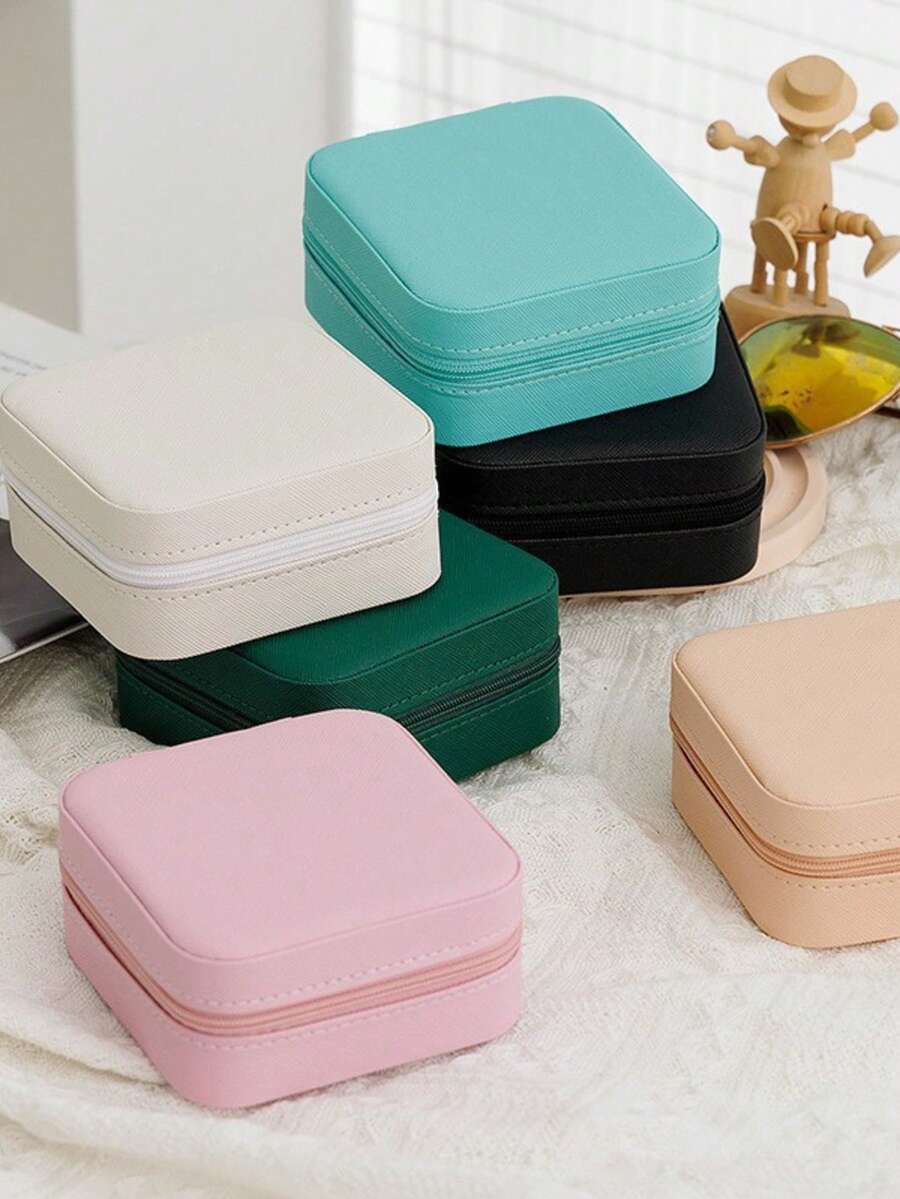 Organizador de Joias de Couro Estilo Luxuoso Portátil com Compartimentos para Brincos, Colares e Anéis, Estojo de Armazenamento de Viagem Multifuncional Retangular | Organizadores de Joias Essenciais de Viagem, Armazenamento de Banheiro, Decoração de Quarto, Decoração Doméstica, Presentes para Namorado, Presentes para Pai, Itens de , Itens Domésticos - Multicolorido - Visão 1