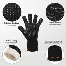 1472°F Heat Resistant Oven Gloves, High Temperature Silicone Insulated Gloves, Long Kitchen Gloves, Suitable For Barbecue, Baking, Cooking, Camping, Fireplace (Black) - Multicolor - View 2