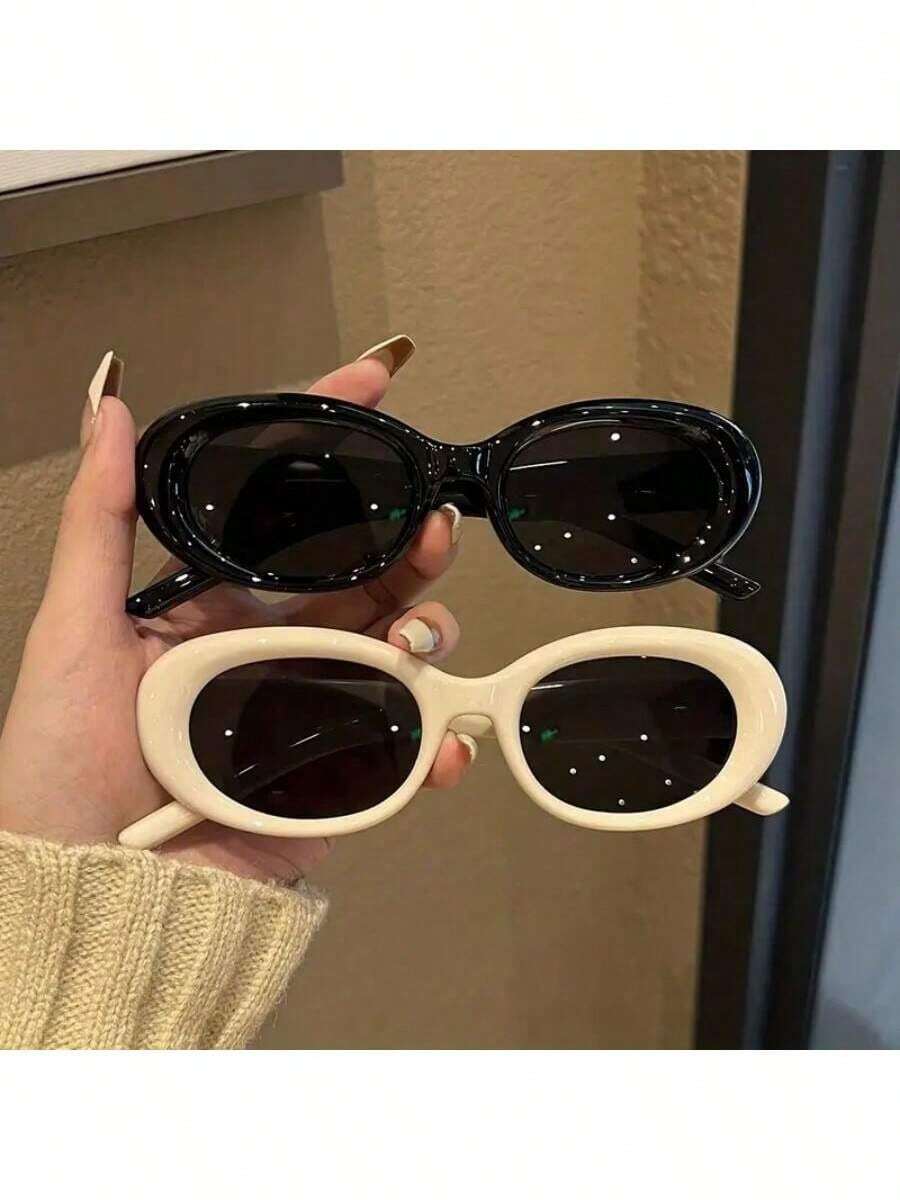 2pcs Retro Oval Fashionable Fashion Glasses, Unisex, Suitable For Party, Beach - Multicolor - View 1