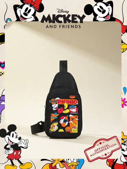 Disney 1pc Cute Cartoon  Pattern Chest Bag - Adjustable Shoulder Strap Crossbody Bag, Zipper Closure Shoulder Bag, Lightweight Sling Bag, Ideal For Women/Students/Graduates, Great For Daily/Outdoor/Sports/Running/Fitness!