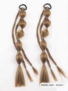 2件装纤维尾巴女孩假发泡泡丸子甜美扭辫高马尾接发辫灯笼泡泡马尾儿童 - 彩色 - 查看 3