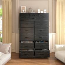 Tall Dresser, Dresser For Bedroom With 14 Drawers, Tall Bedroom Dresser For Bedroom, Large Fabric Dresser With Wood Top And Metal Frame, Mother's Day Decor, Room Decor, Home Decor, Festival Decor - 黑-1 - 查看 2