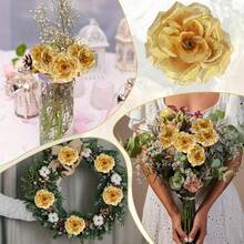 2/4支仿真金玫瑰花，婚礼餐桌中心装饰，金色玫瑰仿真花套装，家居节日装饰室内/室外卧室客厅，酒店婚礼派对拍照道具，适用于家居、婚礼、生日、周年纪念、派对、情人节、母亲节、家居装饰仿真塑料植物