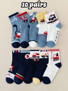 10 Pairs Kids Cartoon Car Socks, Suitable For Daily Use, Fits Ages 1-16 Years Old, Spring/Autumn/Winter - Multicolor - View 18