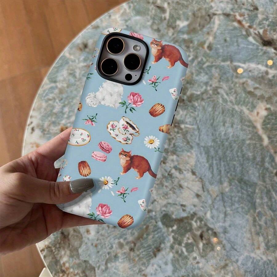 Funda de película estética de café dulce con gato lindo 2 en 1 para iPhone 16 Pro Max 16E 11 15 14 13 12 Pro Max, funda protectora de doble capa a prueba de golpes, regalo de cumpleaños para novias - Colores mixtos - Ver 1