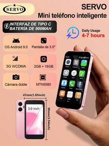 SERVO Mini Smartphone, Sistema Operativo Android 9.0, Red WCDMA Dual SIM Dual Standby 3G, Pantalla Pequeña de 3.0 Pulgadas, 2GB RAM + 16GB ROM, Procesador MTK6580, Cámara Dual de 2MP + 30MP - Rosa - Ver 12
