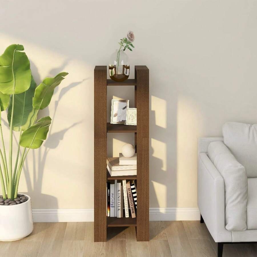 Larryhot Estantería/divisor espacios madera marrón miel 41x35x125 cm, Fácil de montar, elegante y hermoso, y conveniente para almacenar artículos, es una opción ideal para el almacenamiento y la decoración del hogar.