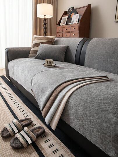 1pc Solid Color Waterproof Chenille Sofa Cover, Machine Washable, Anti-Slip Backing, Pet-Friendly Non-Shedding Sofa Protector, Suitable For Bedroom, Living Room, Office Home Decor, Fits Single, Loveseat, 3-Seater, 4-Seater And Sectional Sofas