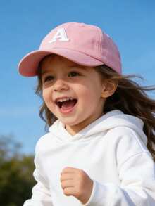 1顶幼儿可调节字母棒球帽（A-Z），魔术贴闭合，防晒帽，适合1-5岁儿童，日常休闲佩戴 - 淺粉色 - 查看 2