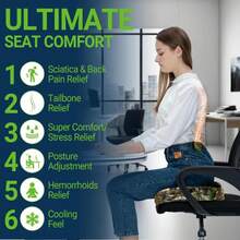 Season Guard Tailbone Pain Relief Office Chair Seat Cushion, Memory Foam Gel Seat Cushion For Sciatica Pain Relief With Washable Cover, Butt Cushion For Long Sitting, Mesh, Black - ColorC - 查看 5