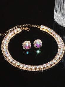 1set Crystal Necklace & Earrings Jewelry Set - Colorful - View 3