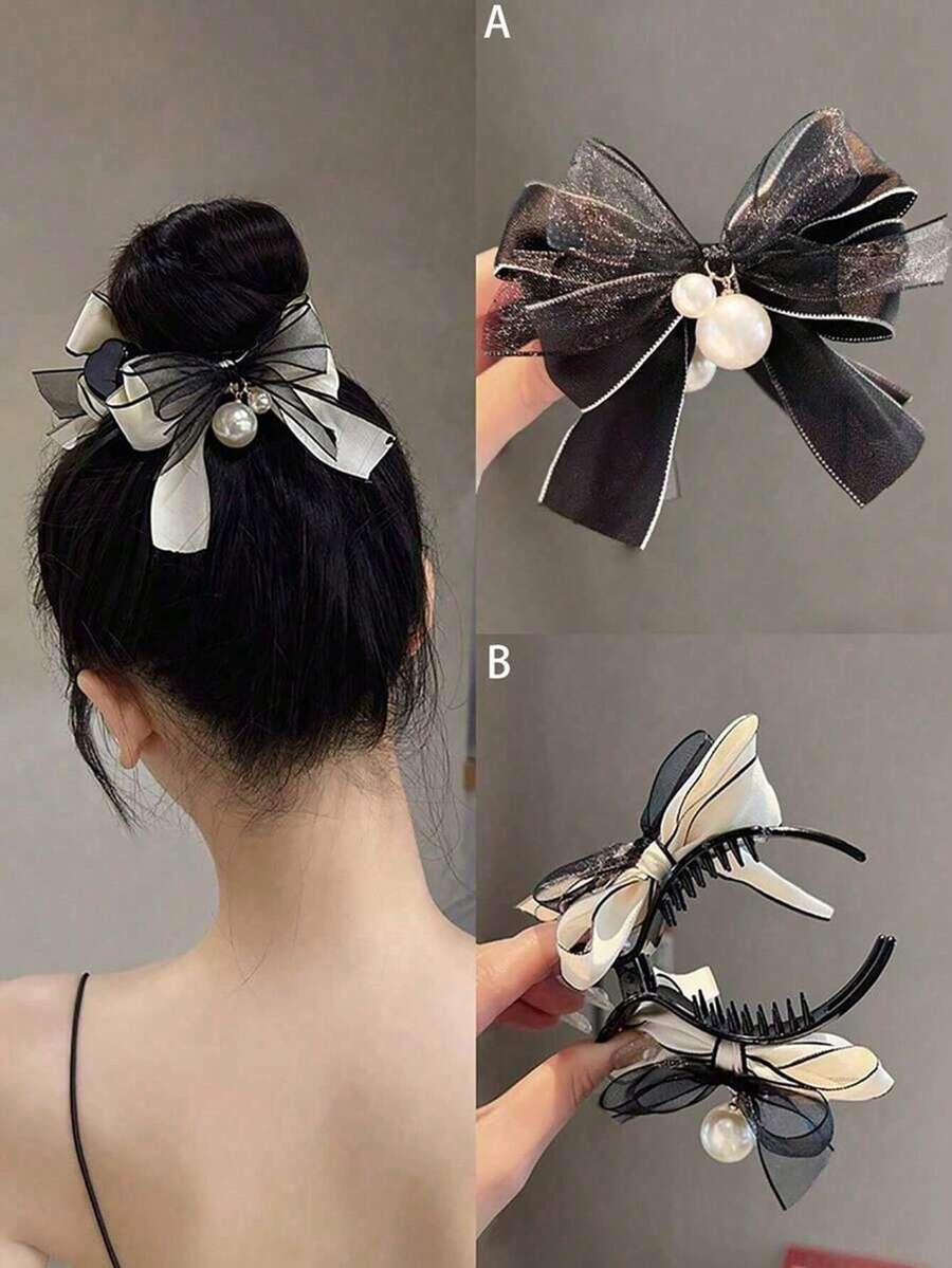 1 pièce Pince à cheveux avec nœud papillon en ruban de maille à la mode, convient pour les fêtes, le quotidien, les voyages, les cadeaux, l'école, l'élégance, l'université, les nœuds papillon, mignons, la Saint-Valentin. Pince à cheveux et accessoire pour cheveux à la mode, pince à cheveux élégante pour tenue d'été, festivals, anniversaires - Multicolore - Voir 1