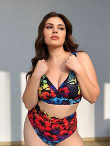 Women's High Waist Two Piece Swimsuit – Printed Bikini For Pool & Beach Days - TD-C007-09 - 查看 4