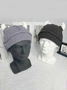 1顶男女通用手工针织趣味动物镂空毛线帽，适合旅行、休闲、派对、街头穿着 - 彩色 - 查看 4