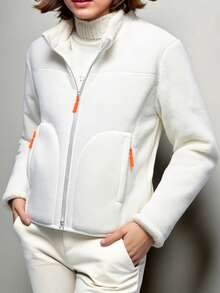 女士户外休闲双面抓绒外套，宽松长袖保暖外套，适合秋冬季节，温度范围5-20℃，抓绒材质，适合滑雪及其他运动