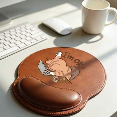 符合人体工学的腕托鼠标垫，可爱猫咪造型，腕部支撑，仿皮材质，舒适贴合，光滑腕托，电脑桌垫，办公键盘垫，桌面保护垫，防滑底座，适用于游戏、电脑、笔记本电脑、办公和家庭使用，毕业纪念品，办公和游戏的理想之选，情人节和母亲节的完美礼物