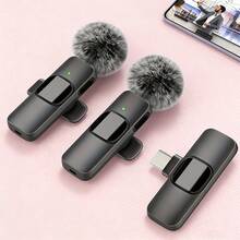 無線夾式麥克風系統，一鍵錄音功能，夾式設計，USB Type-C 介面，全向收音，適用於直播，專業無線領夾式麥克風，兼容 USB-C 智慧型手機、筆記型電腦，用於音訊/影片錄製、遊戲直播、訪談和 Vlog，訪談設備，音訊錄製 - 黑色 - 查看 3