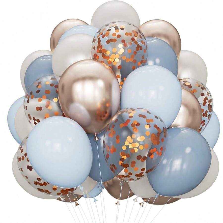 30/50个灰蓝色和香槟金色气球，米色，白色粉彩，蓝色亮片气球，适用于男宝宝派对、新娘送礼会、生日、婚礼派对…… - 彩色 - 查看 1
