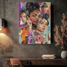 1 pieza de arte de pared de collage vibrante 2D plano con marco de madera - Diseño moderno vintage, impresión de alta calidad, póster 2D plano para decoración elegante del hogar y la oficina, estilo Art Deco, uso interior, arte de pared vibrante - Negro - Ver 4