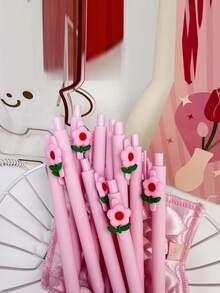 6pcs Random Minimalist Valentine's Day Theme Retractable Ballpoint Pens, Pink Floral Stickers, Gifts, Office Pens, Writing Pens, Correction Tools, Back To School Stationery, Exam Pens, Teaching Pens, Party Favors, Surprise Gifts - Multicolor - View 3