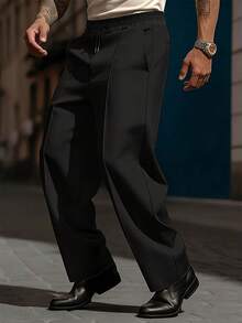EXARUS 2-Pcs Men's Classic Commuting Trousers, Elastic Waist With Drawstring Casual Straight-Leg Pants, Business Draped-Feel Long Pants, Minimalist Wardrobe Zero-Restriction Trousers. - 黑色+卡其色 - 查看 8