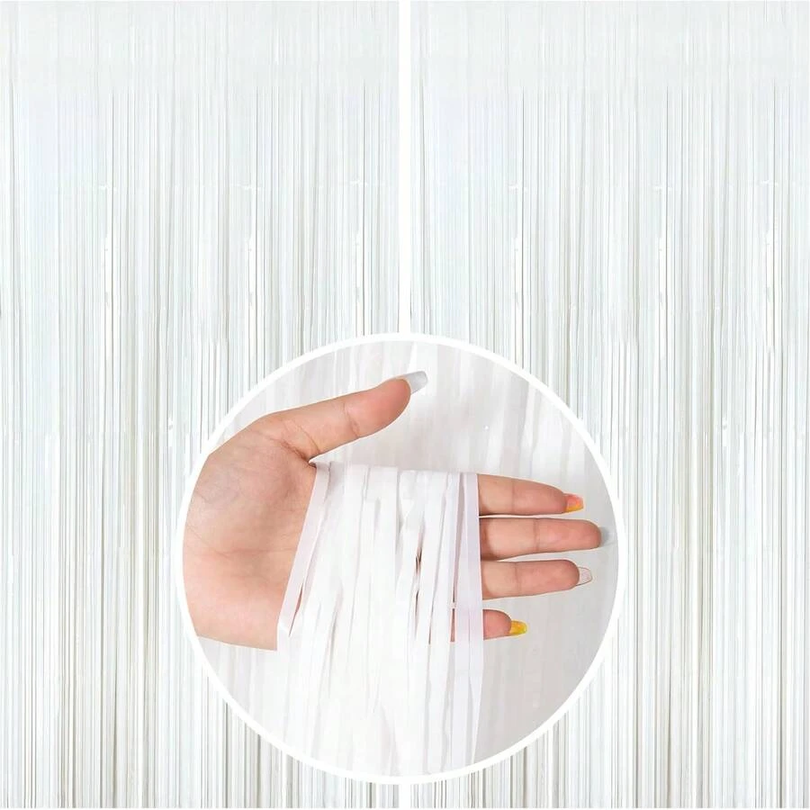 1/2/4pcs Shiny White Metallic Foil Curtain, Party Background Decor, Engagement, Birthday, Bridal Shower Photo Backdrop, Curtain Decor, Gender Reveal Party Supplies, Party Favors - White - View 1