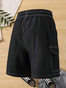 Quần short thể thao nam mùa hè với dây rút ở eo và túi bên hông, thiết kế sọc độc đáo, phù hợp cho chạy bộ, các môn thể thao dùng bóng, tập luyện và các hoạt động thể thao khác. Màu đen. - màu đen - Xem 2